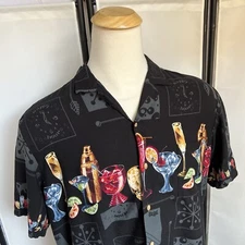 Paradise Found Vintage Martini Cocktail Happy Hour Hawaiian Black Shirt USA XL