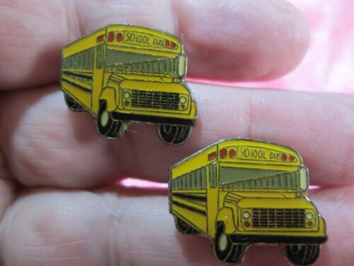 Lot of 2 Yellow School Bus Lapel Hat Pin Tie Tacks - Resin-coated Enamel - / 2K - Picture 3 of 4
