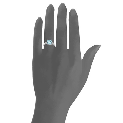9ct White Gold Blue Topaz Ring With Diamond Shoulders by Naava - Picture 6 of 8