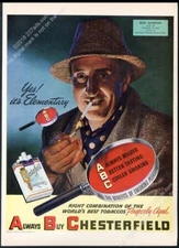 1946 Sherlock Holmes Basil Rathbone photo Chesterfield cigarettes print ad