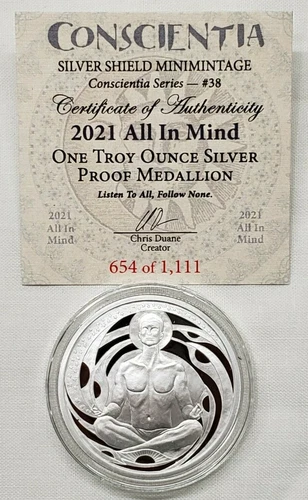 1oz 2021 Silver Shield All in Mind Proof Silver Round #38 Conscientia Series