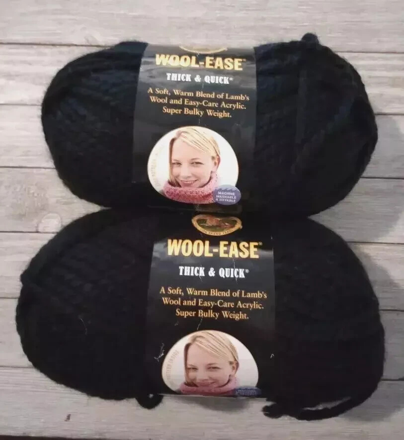crochet yarn Lion brand wool-ease thick & quick black #6 Lot #67564 2 skeins