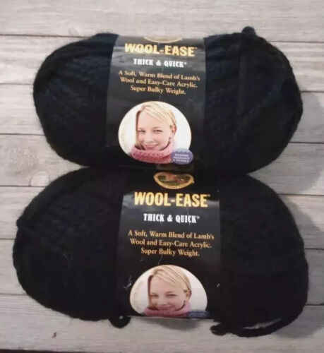 yarn crochet Lion brand wool-ease thick & quick black #6 Lot #67564 2 skein