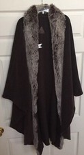 Ooak Fjall Women's Virgin Wool Blend One Size Maxi Cape Faux Fur, Stunning, Usa
