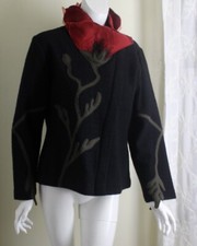 CoVelo Taglie M Nero Lana Cotta Favoloso Rosa Floreale Giacca Art-To-Wear