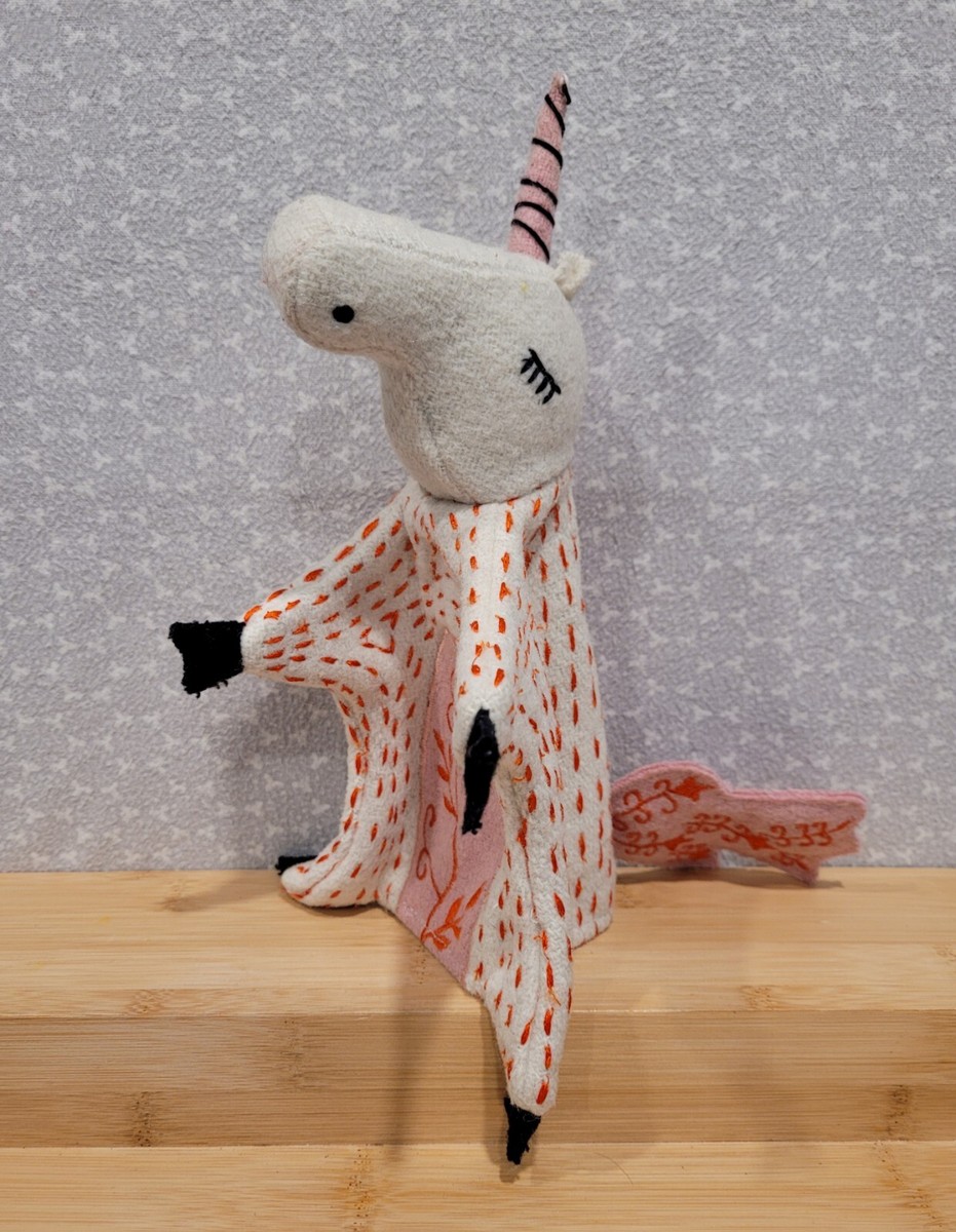 Crate Barrel Land of Nod Wool Blend Felt Embroidered Unicorn Plush Hand  Puppet