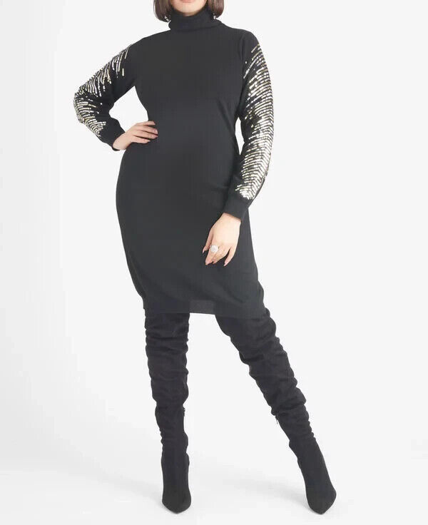 Ashle stewart Bodycon Embellished Turtleneck Dress Sequin Sleeve Black 18 -  20 | eBay