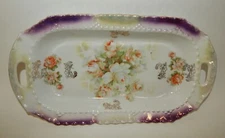 Prussia Germany Luster Rectangle Handled Serving Dish - Scattered Floral