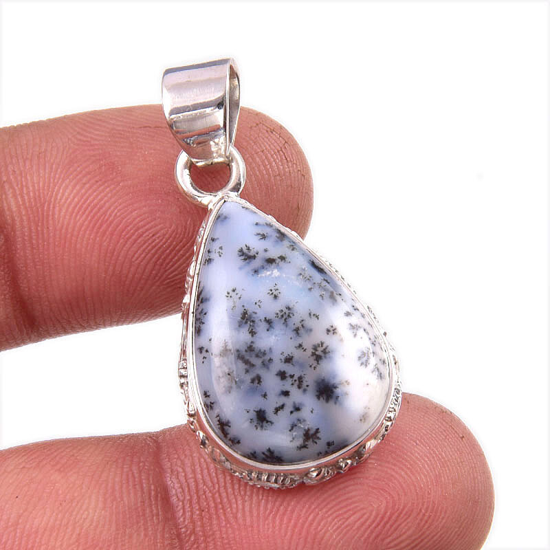 Natural Dendrite Opal Gemstone 925 Solid Sterling Silver Gift Pendant 1.5