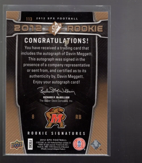 B4966- 2012 SPx #113 Davin Meggett Auto /225 - NM-MT - Image 2 of 2