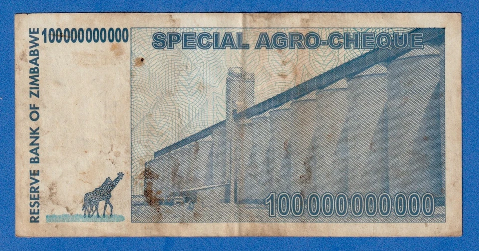 ZIMBABWE 100 BILLION DOLLARS 2008 P-64 SPL AGRO CHQ - RARE REPLACEMENT ZA0013778 - Image 2 of 2