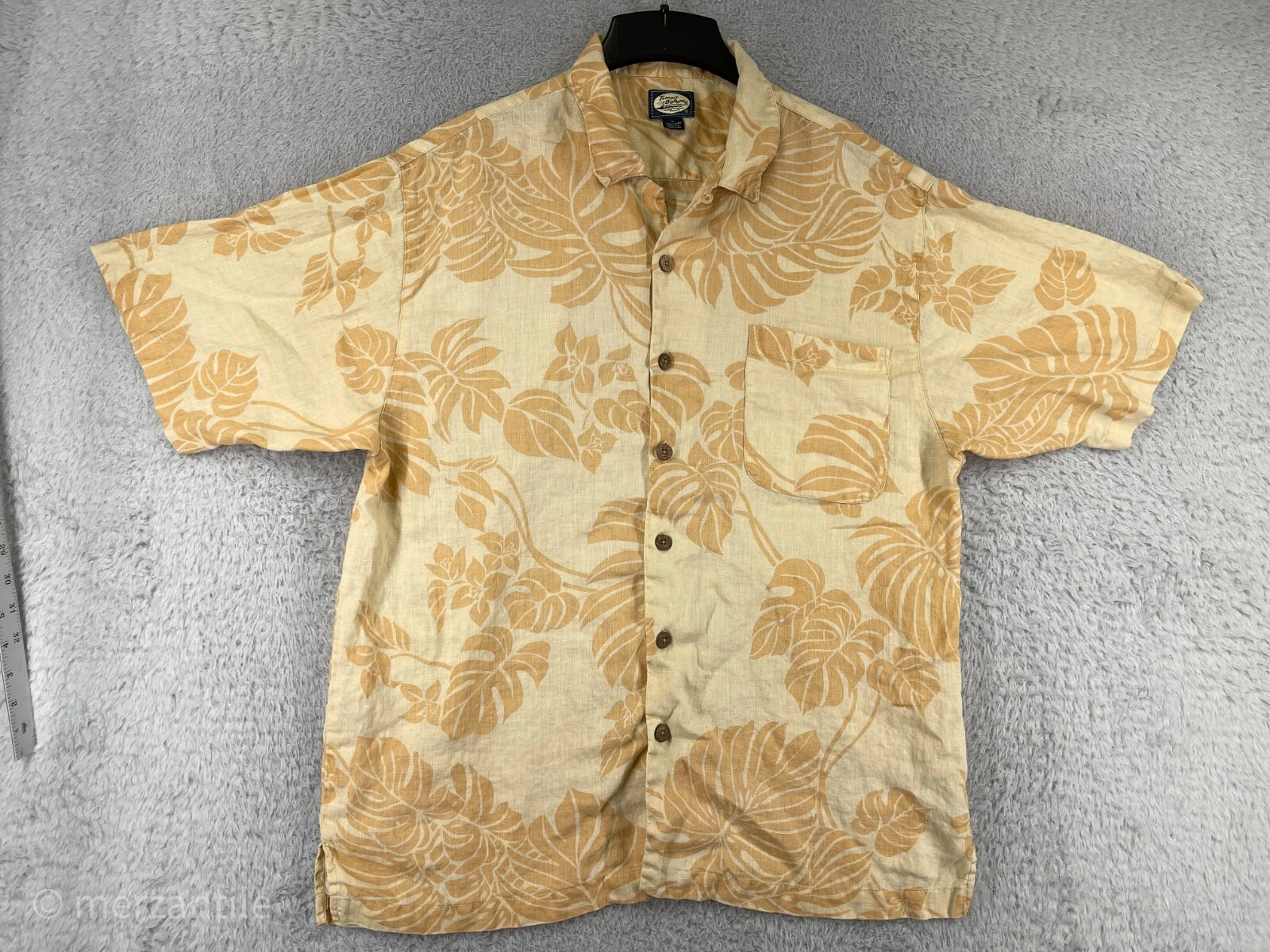 Tommy Bahama Shirt Men Large Orange Linen Floral Button Up Beach Resort Vacation