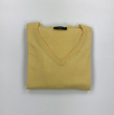 Men's Yellow Charles Tyrwhitt Jumper XXXL 3XL Merino Wool V-Neck