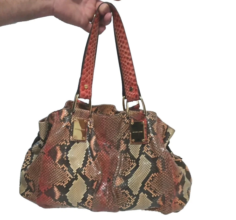 Michael Kors Collection Python  Satchel Hand Bag Orange Slight Ware On Bottom - Image 3 of 4