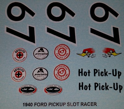 Repro 1/24 Monogram 1940 Ford Pickup Slot Racer (#67) Decal Set