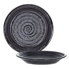 Japanese Appetizer Snack Dessert Dinner Plate Ceramic 6"D Black Swirl JAPAN MADE