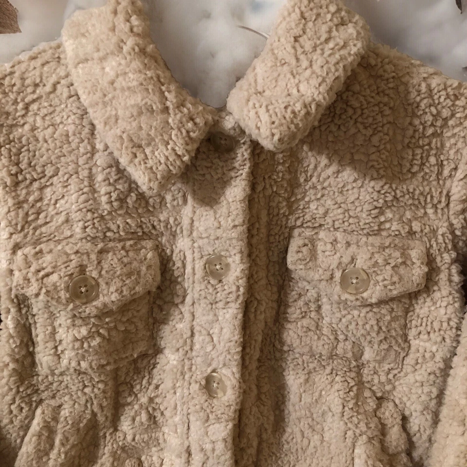 NUEVO CON ETIQUETAS Billabong Niñas Sherpa Chaqueta Abrigo Shaket XS/6 Crema Suave Cálido Ret. $65 Foto 4 de 4