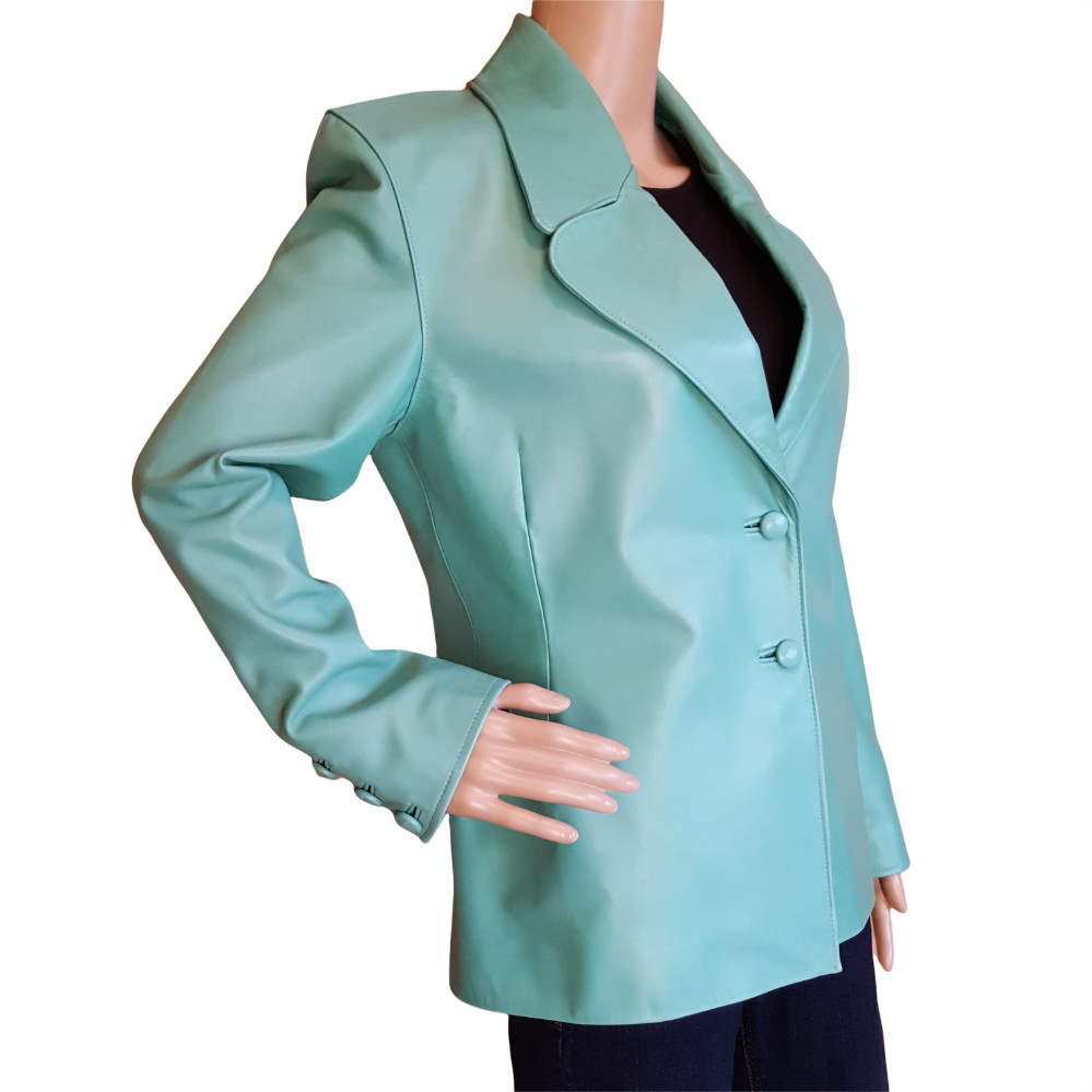 Soft Light Green Leather Jacket Blazer Women's Small … Gem