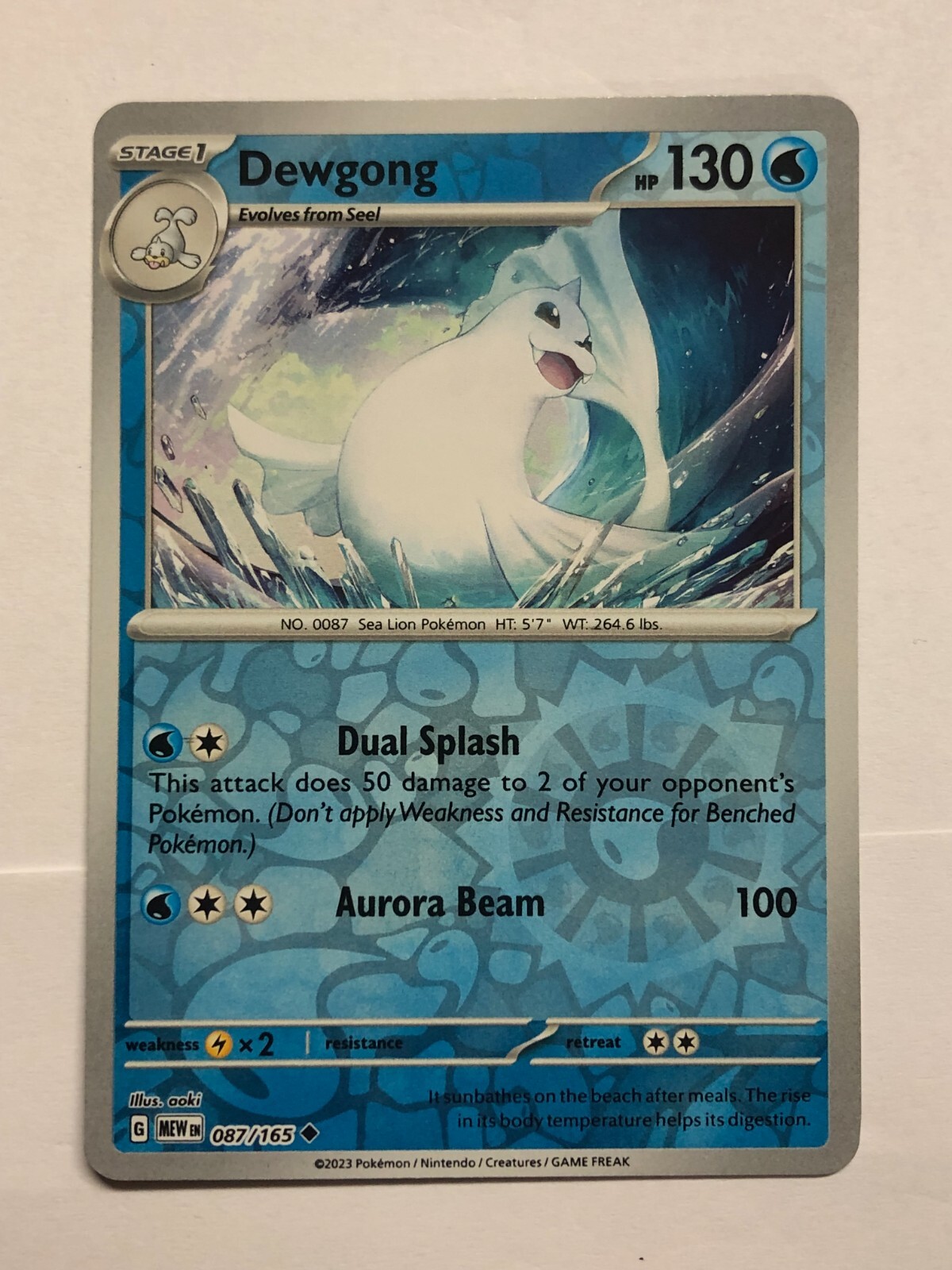 Pokemon Card 151 Reverse Holographic Dewgong 087/165 Near Mint