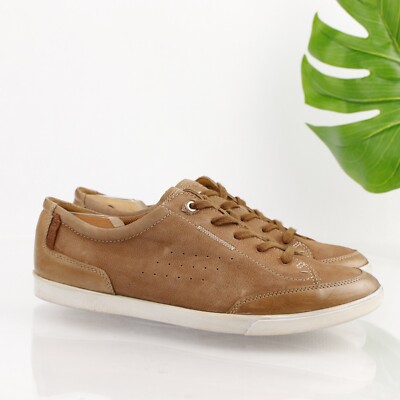 Ecco Mens Collin Casual Shoe Size 44 10 Clay Tan Leather Low Top Sneaker  Lace Up