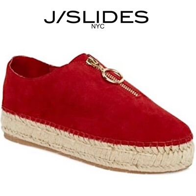 J Slides Womens Ryan Low Zip Up Espadrilles Loafers Fashion Sneakers Red  Suede