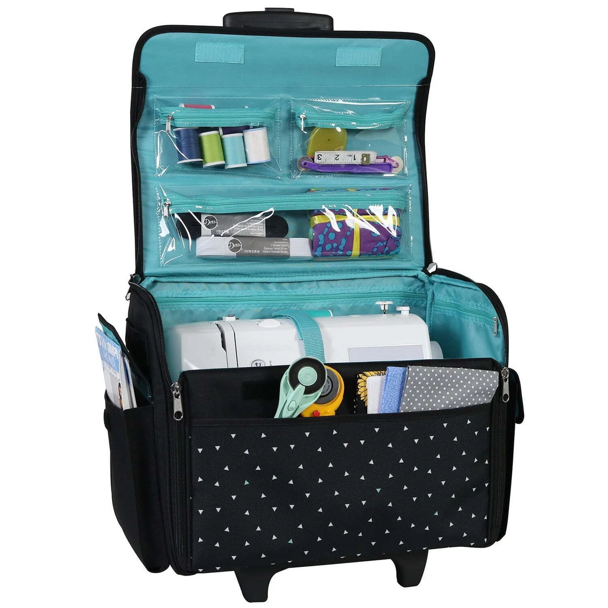 Collapsible Rolling Sewing Machine Case, Black Polka Dot