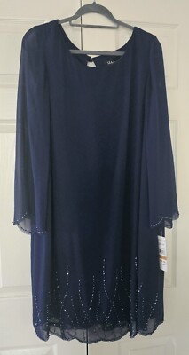 S.L. Fashions Womens Beaded Indugo Evening Dress Suze 16W