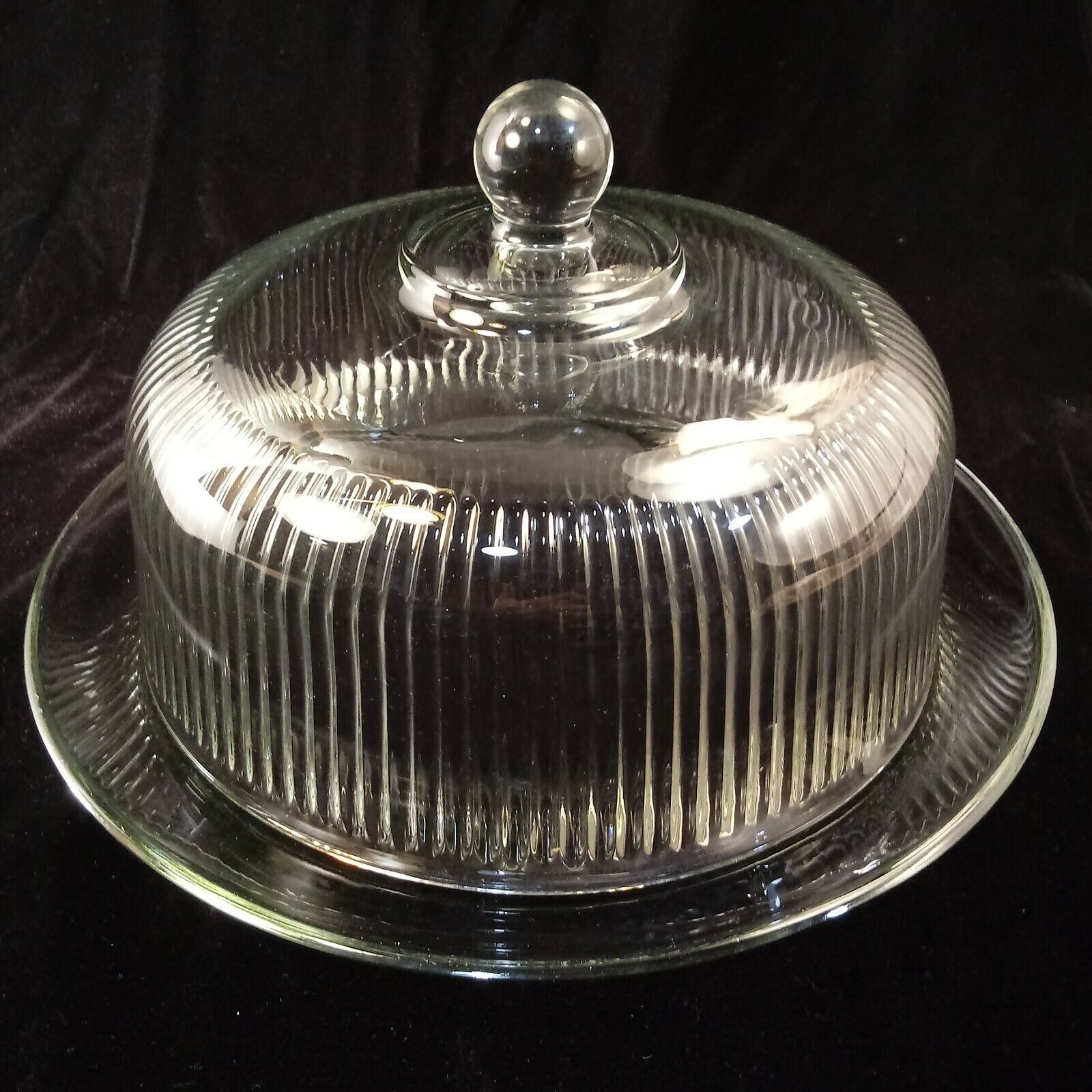 Glass Cake Dome & Platter Clear Beautiful Heavy