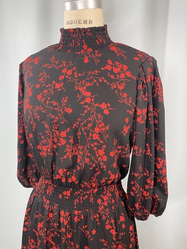 NANETTE LEPORE Dress SIZE 8 red black high low floral high neck goth punk - Picture 2 of 10