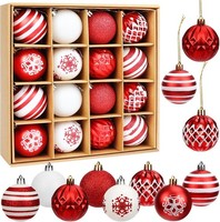 Weihnachtskugeln 16PC Rot Weiß Kunststoff Christbaumschmuck Deko Weihnachten
