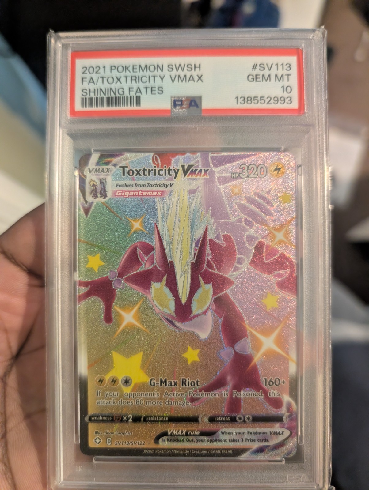 2021 POKEMON SWORD & SHIELD SHINING FATES #SV113 FULL ART/TOXTRICITY VMAX PSA 10