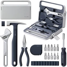 HOTO 16-Piece Home Tool Kit, Basic Hand Tool Set with Storage Box – Includ