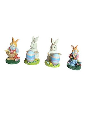 EUC Vintage Set of 4 Resin Brown and White Mini Easter Bunny Figurines 3''
