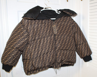 FENDI Reversible Down Puffer Jacket Coat Brown / Black FF Logo Womens Sz M
