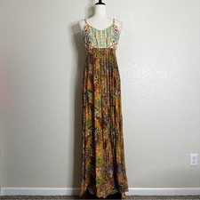 Anthropologie Raga Bohemian Embroidered Parkland Peacock Maxi Dress, Sz Small