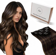 Remy Human Hair Balayage Darkest Brown to Ash Brown Clip in Extensions 5Pcs 70G