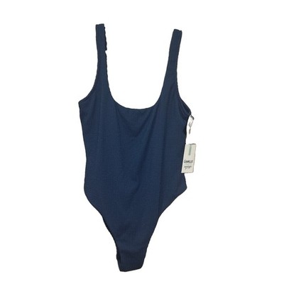 NWT Camille Kostek The Alina Crinkle One Piece Swim Suit Slate Blue MEDIUM