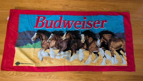 Vintage Budweiser Clydesdale Horse Beach Towel 1992 90's Hilasal 55x27" Beer