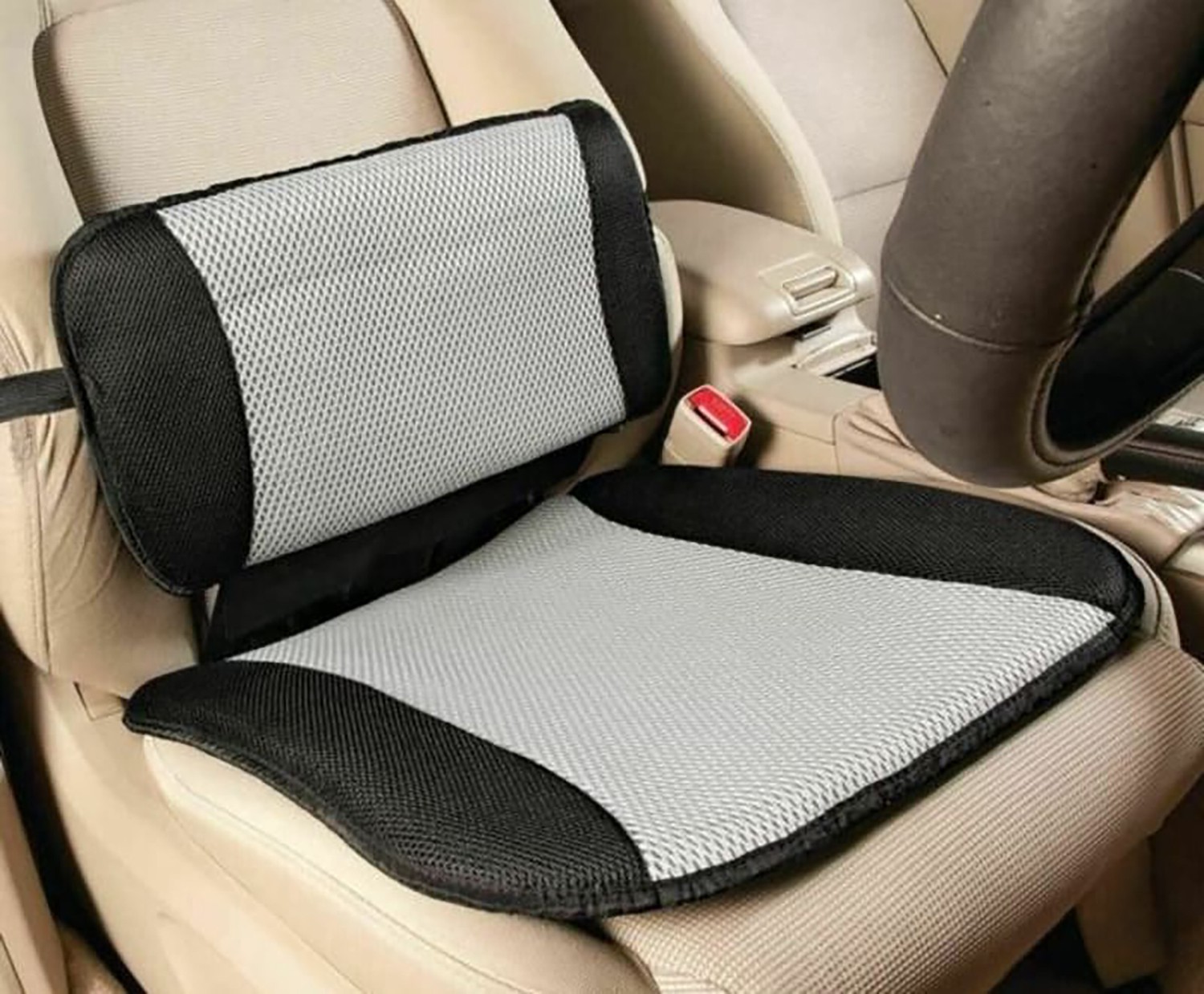 Avilo - Lumbar Support Car Pillow and Cooling Seat Cushion Set - Grey - Image 3