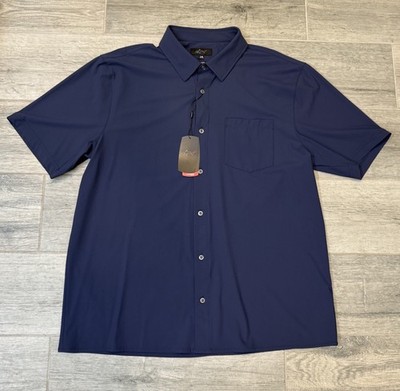 Greg Norman Short Sleeve Button-Up Shirt Navy Collared Size Large G7S25XTK310