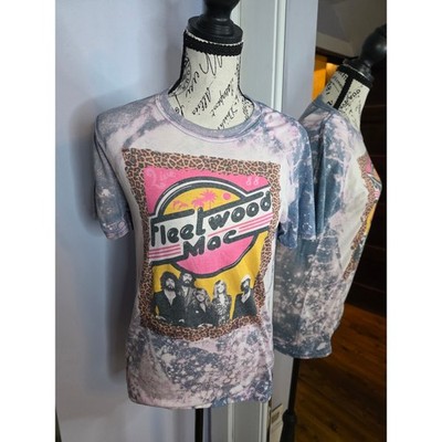 Fleetwood Mac Band T-Shirt Bleach Dye Acid Wash Leopard Print Graphic Tee Small