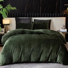 Velvet Duvet Cover Set Comforter Cover 3Pcs Ultra Soft Cover King Dark Green