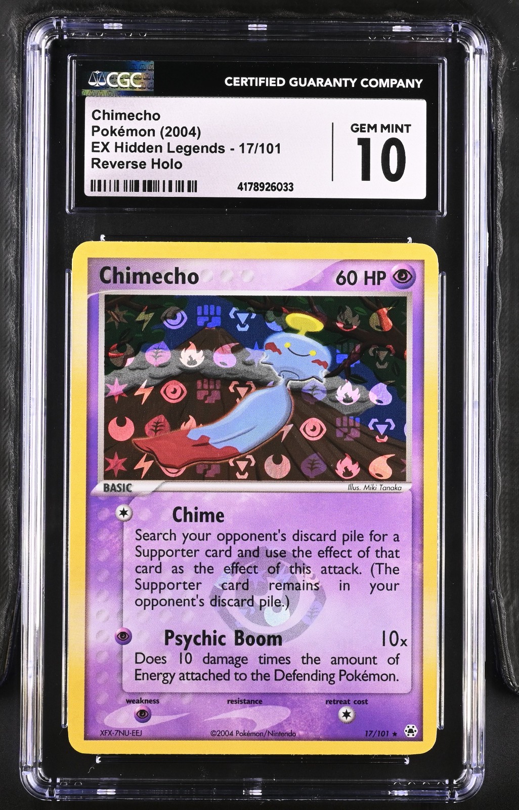 2004 POKEMON EX HIDDEN LEGENDS REVERSE HOLO #17/101 CHIMECHO CGC 10 GEM MINT