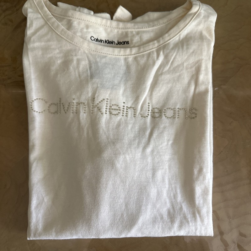 Calvin Klein Jeans Girls Size L 12/14 NWOT! Ivory Logo Long Sleeve Shirt Cotton!