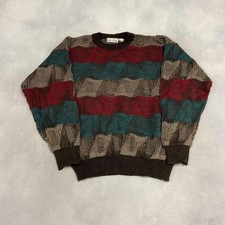 Vintage Abstract Knitted Jumper Patterned Grandad Knit Sweater Men's Xl