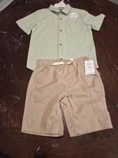 Eddie Bauer Shirt/short Set. Kids Size 6. Green Short Sleeve Button Khaki Shorts