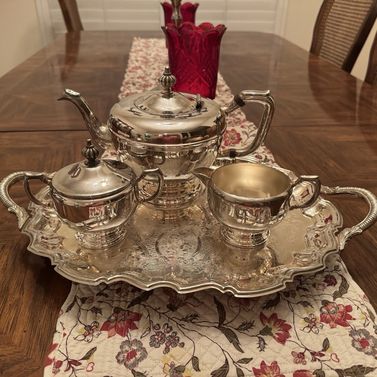 Vintage Viking Silver Plated E P Copper Lead Mounted Tea Set Made