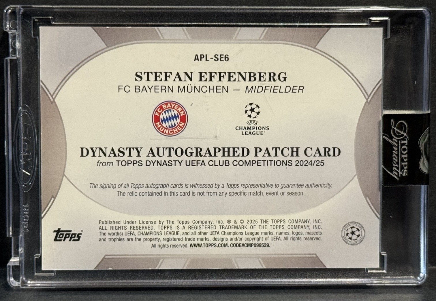 2024-25 Topps Dynasty UEFA Stefan Effenberg On Card Auto Match Worn Patch /10 view 3