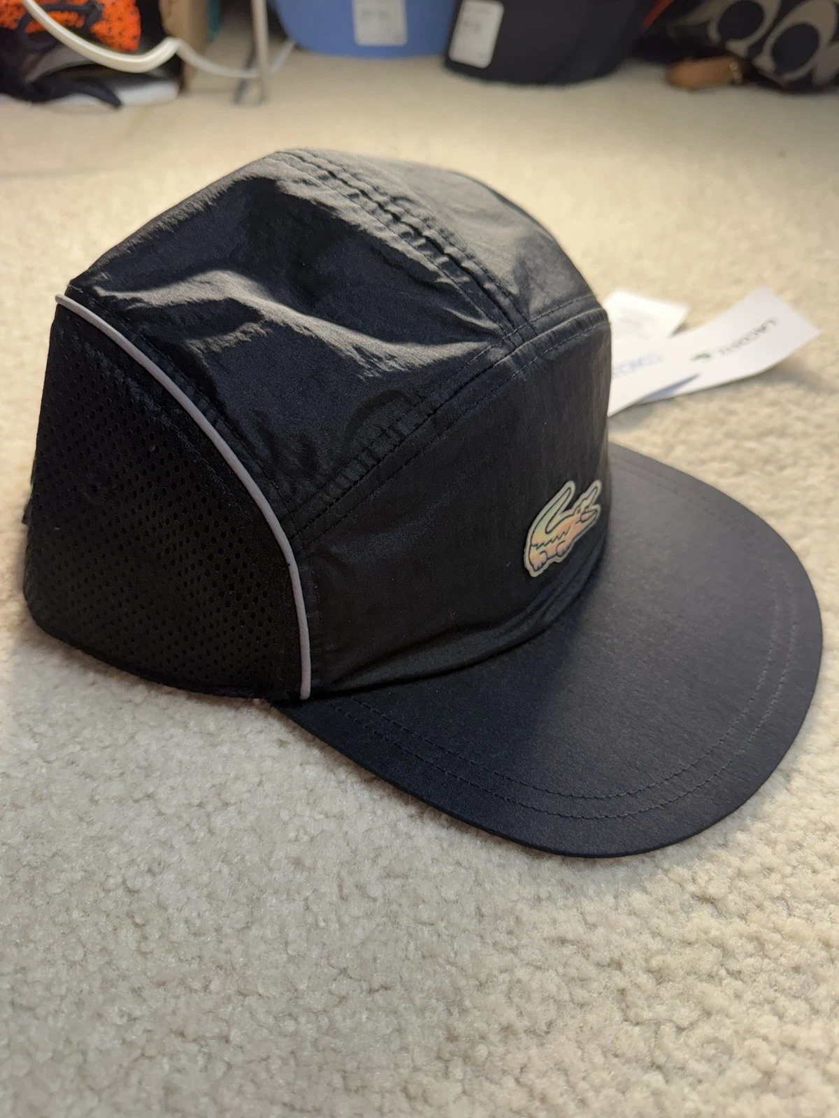 LACOSTE X CONCEPTS NYLON 5-PANEL CAP Hat Black Reflective Polyamide Size MEDIUM
