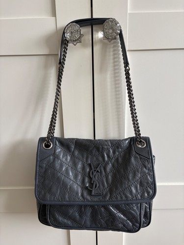 Yves Saint Laurent Niki YSL womens quilted Grey leather cross body Shoulder bag